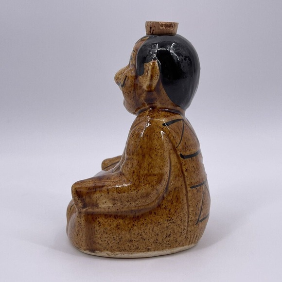 Brown Ceramic Mexican 6" Tequila Decanter Man Sitting Smiling Decorative Glazed - Picture 2 of 12